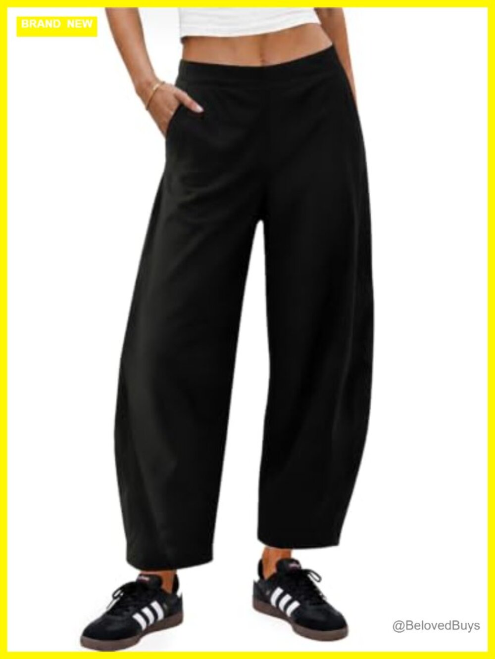 Women Barrel Baggy Ankle Pants Elastic Waist with Pockets Loose Fit
